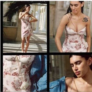 H&M x Brock Collection White Floral Fitted
Linen Blend Mini Dress Women NWT